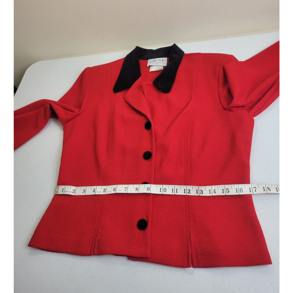 Leslie Belle Red Black Velvet Collar 2-Piece Formal Work Skirt & Jacket Size 8 - Picture 8 of 16